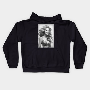 Black and White Beautiful Mermaid Kids Hoodie